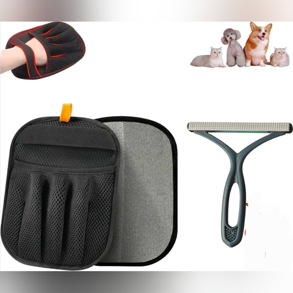 Black Ambidextrous Reusable Electrostatic Pet Hair Remover Glove & Lint Scraper